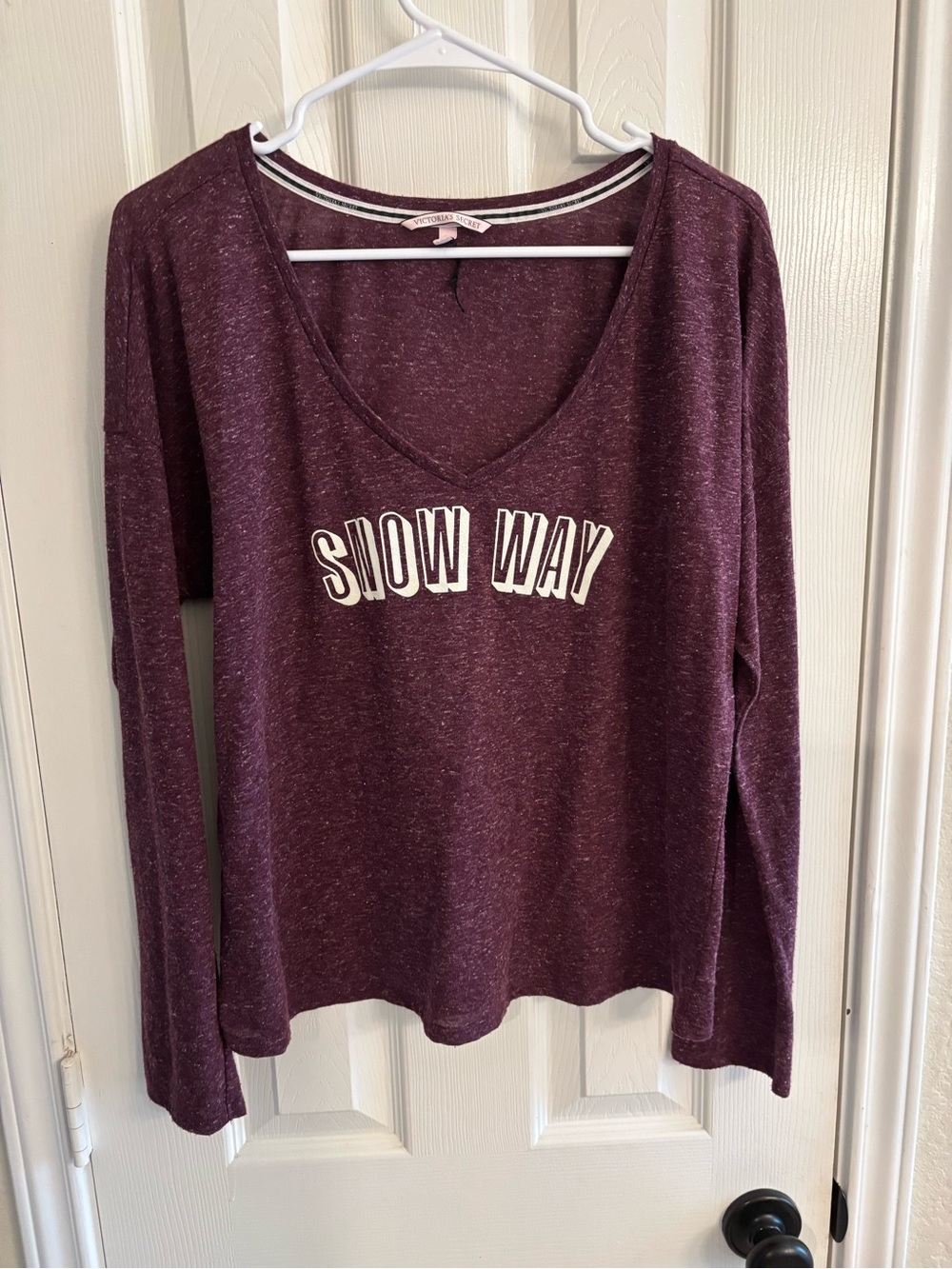 Victoria’s Secret Snow Way Long Sleeve V Neck Top Women’s Large Burgundy Marled